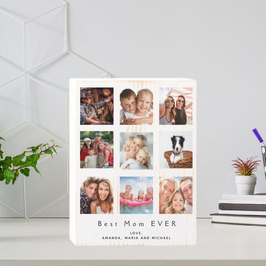 Mother Best Mom white photo collage Wooden Box Sign