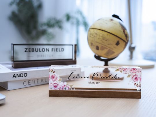 Personalized acrylic name plate, monogrammed acrylic desk plate