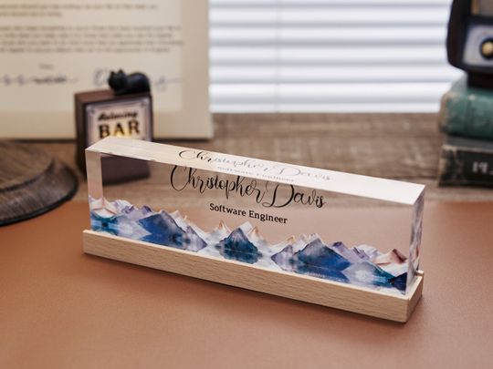 Personalized Name Plate with Wooden Base for Desk