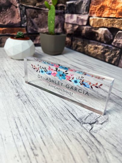 Personalized Acrylic Desk Name Plate CUSTOM Print On Clear Acrylic Block