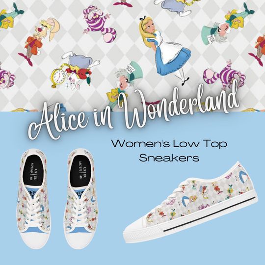 Disney Alice in Wonderland Women's Low Top Sneakers, Cheshire Cat Shoes