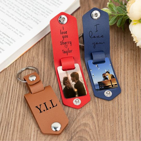 Leather Photo Keychain, Custom Boyfriend Gift, Anniversary Gifts for Boyfriend
