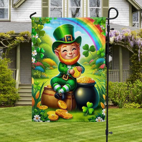 Irish St. Patricks Day Leprechaun Shamrock Flag, Happy St. Patrick's Day Flags