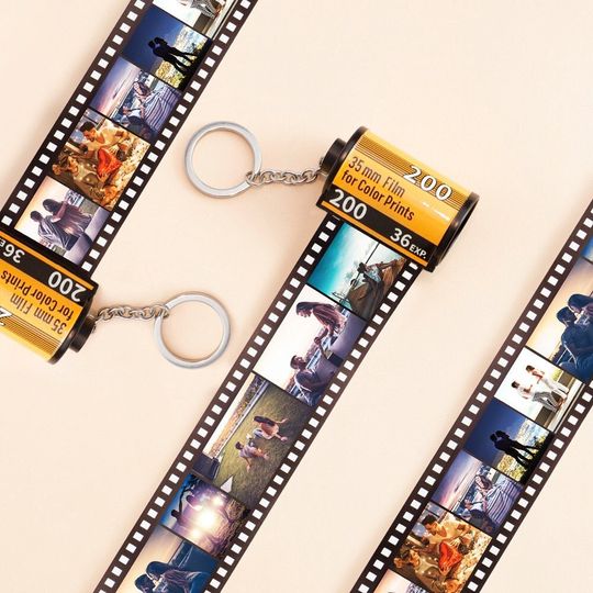 Personalized Film Roll Keychain Photos, Camera Nostalgic Film Roll Keyring