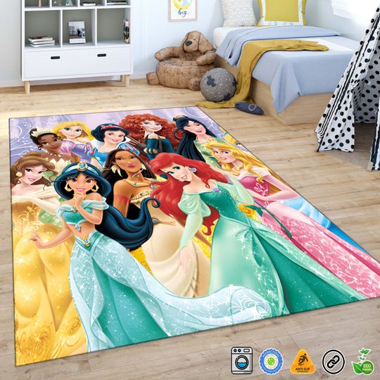 Princesses, Kids Room Rug, Rapunzel Rug, Snow White, Ariel Rug, Fa Mulan Rug, Girl Room Rug, Cute Rug, Nursery Rug, Kids Room Decor