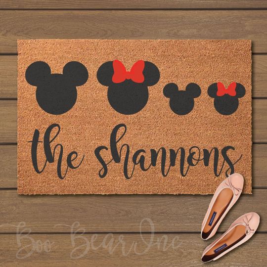Mickey & Minnie Heads with Family Name Doormat - Welcome Mats- Fun Doormats