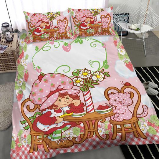 Strawberry Bedding Set, 80s Cartoon Blanket