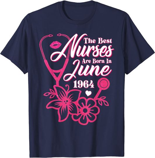 Stethoscope nurse Floral June 1964 Birthday, Nursing Medical T-Shirt