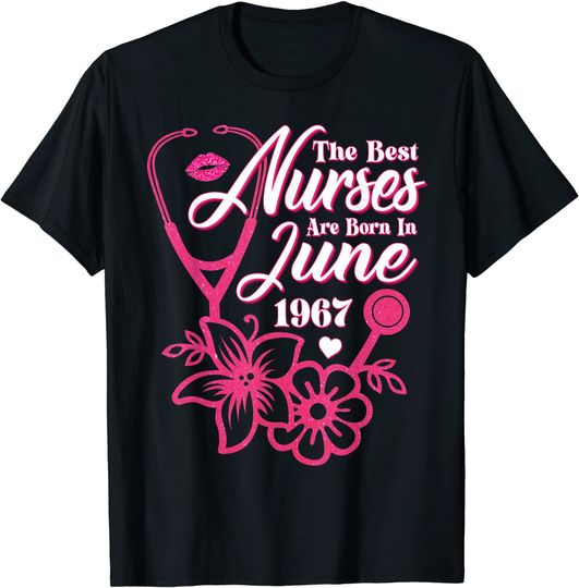 Stethoscope nurse Floral June 1967 Birthday, Nursing Medical T-Shirt