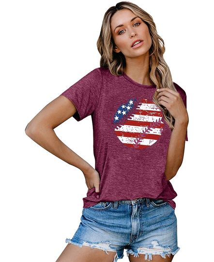 American Baseball T Shirts Women America Flag T Shirt July 4th Patriotic Independence Day Tee Short Sleeve Casual Top