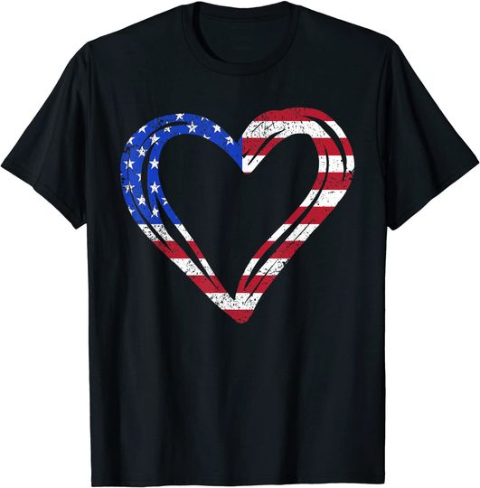 USA Flag Heart American Patriotic Armed Forces Memorial Day T-Shirt