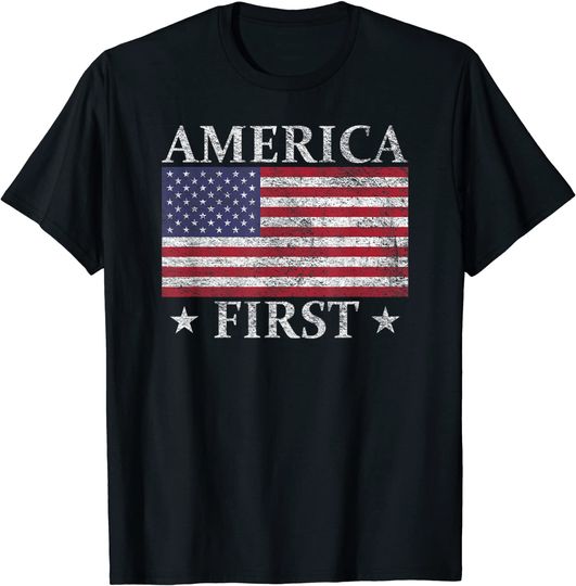 AMERICA FIRST USA AMERICAN FLAG PATRIOT STARS AND STRIPES T-Shirt