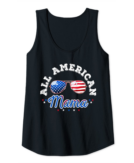Womens All American Mama 4th Of July Family Outfits Sunglasses USA Tank Top