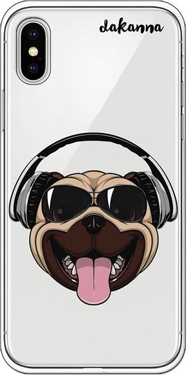 Funda Perro Pug Escuchando Música para iPhone