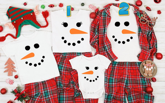 Family Christmas Cute Snowman Face Matching Family Custom T-Shirt