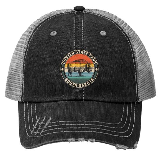 Custer State Park Buffalo Roundup South Dakota Hills Bison Print Trucker Hat