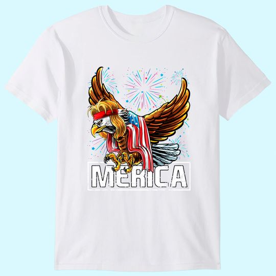 Merica Bald Eagle Mullet 4th of July American Flag Patriotic T-Shirt