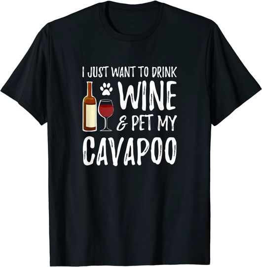 Cavapoo Dog Lover Wine Cavapoo Dog Mom T-Shirt
