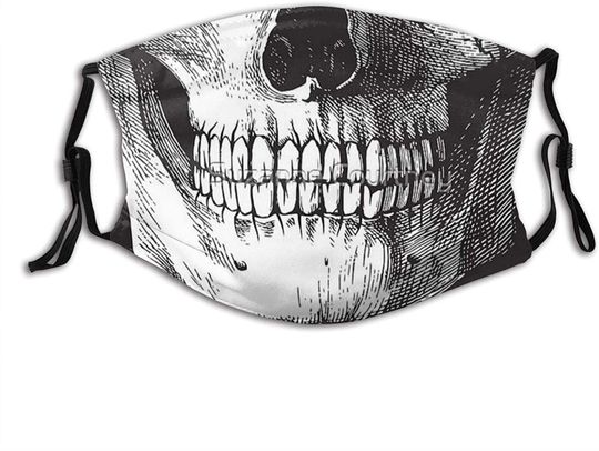 Skull-Face Mask with Filters, Washable Reusable Scarf Balaclava