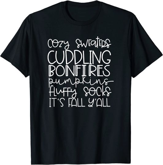 Cozy Sweaters Cuddling Bonfires Pumpkin Fluffy Sock Fall Tee T-Shirt