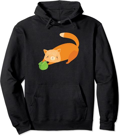 Cat Playing Cabbage Vegetarian Cabbage Lover Pullover Hoodie