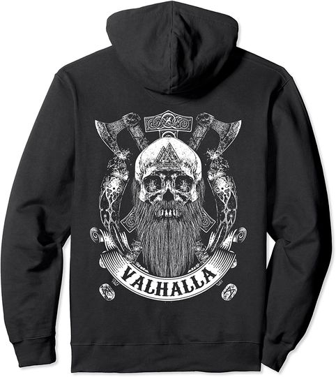 Vikings Skull Beard Runes Valhalla Hoodie
