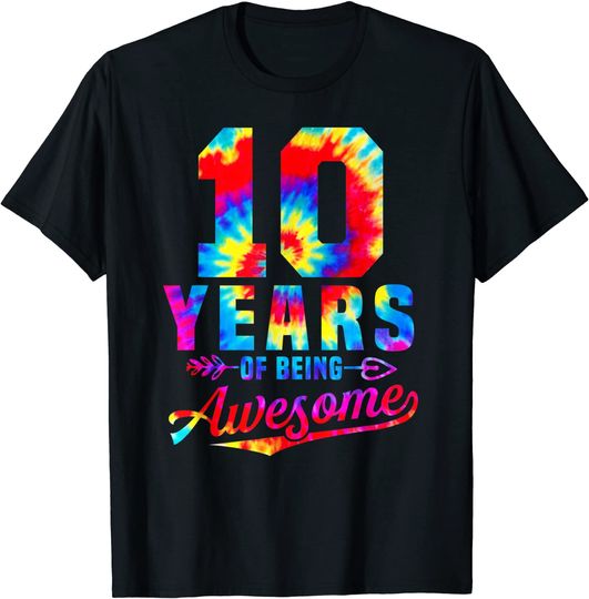 10 Years Of Being Awesome Tie Dye 10th Birthday 10 Year Old Boy Girl T-Shirt