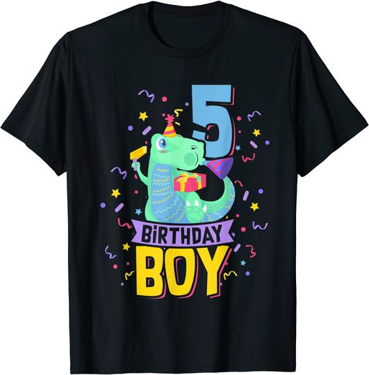5th Birthday Boy Cute Dino T-Shirt