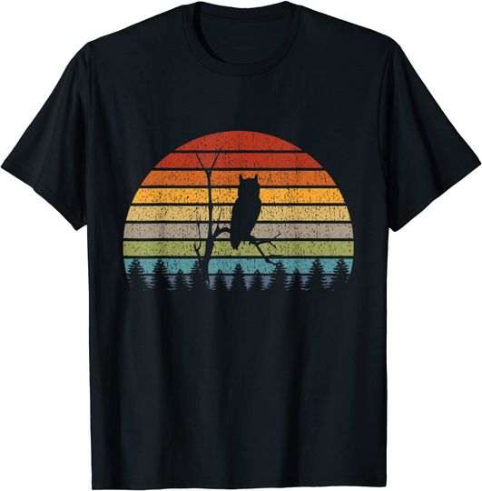 Retro Woodsy Owl Rainbow Sunset T-Shirt