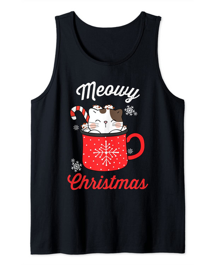 Hot Cocoa & Christmas Movies Cute Funny Cat Mug Meowy Xmas Tank Top