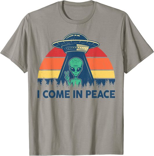 I Come In Peace Green Alien UFO Retro Extraterrestrial T-Shirt
