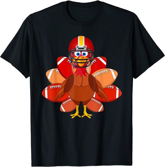 Turkey With Football Thanksgiving Christmas Gift T-Shirt