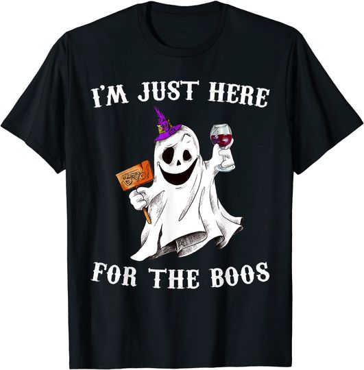 I'm Just Here For The Boos Shirt Funny Halloween Ghost Wine T-Shirt