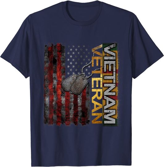 Vietnam Veteran With US Flag And VSM T-Shirt