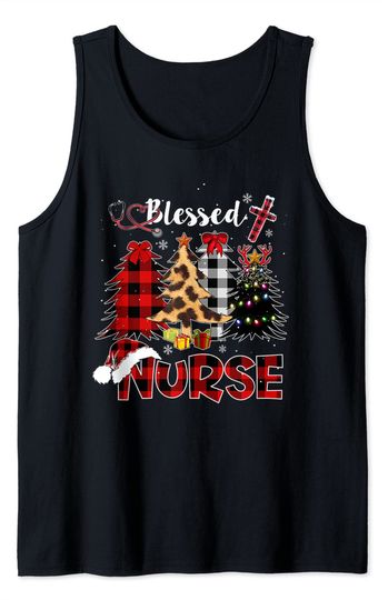 Red Buffalo Plaid Nurse Christmas Blessed Nurse Pajamas Xmas Tank Top
