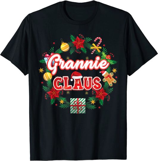 Grannie Claus Christmas Santa Laurel Wreath Mistletoe Merry T-Shirt