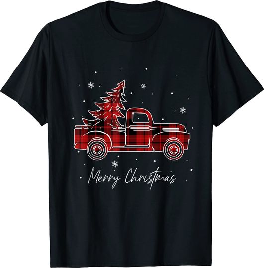 Buffalo Plaid Red Christmas Tree Funny Truck Xmas Pajamas T-Shirt