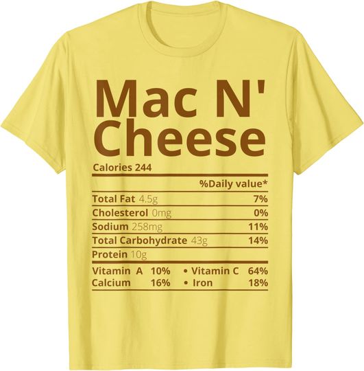 Mac N Cheese Nutrition Facts Matching Thanksgiving Christmas T-Shirt