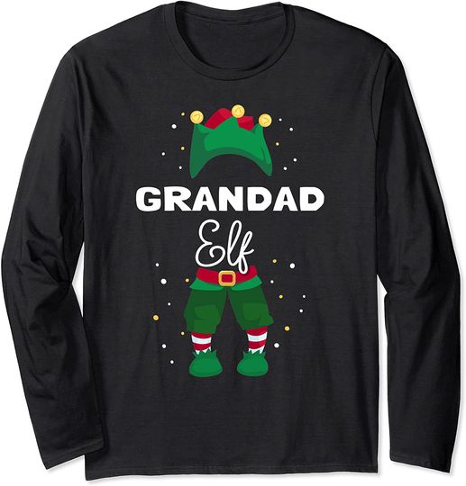 Funny Christmas Tree Lights Ugly Sweater Grandad Elf Long Sleeve T-Shirt