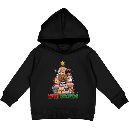 Merry Woofmas Merry Christmas For Dog Lovers Kids Pullover Hoodie