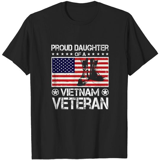 Proud Daughter Of Vietnam Veteran US Flag Veteran Boots T-Shirt