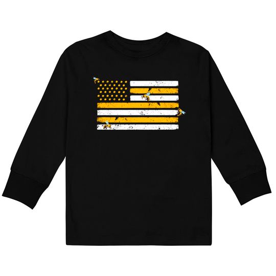 Beekeeper Patriotic American Flag Honeycomb Kids Long Sleeve T-Shirt