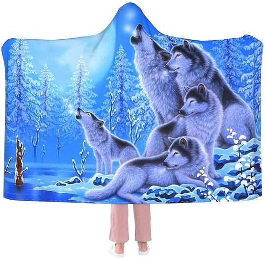 Blanket Hoodie Wolf Family Hooded Blanket Wearable Blanket