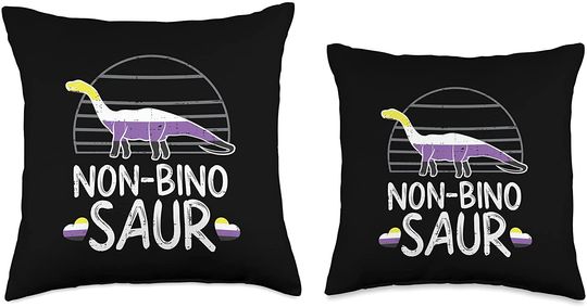 Nonbinary Pillows LGBT Non Binary NB Enby Gifts Bino Saur Dinosaur LGBTQ Non-Binary Flag Genderqueer Throw Pillow