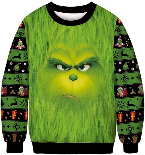 Grinch Face Ugly Christmas Xmas Pullover Sweatshirt