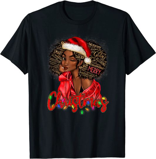 Merry Christmas Black Queen Girl African Santa Melanin Women T-Shirt