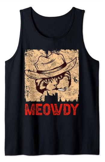 Meowdy Cowboy Cowgirl Hat Country Music Breed Pet Meow Cat Tank Top