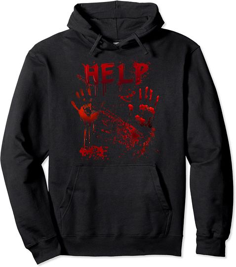 Help Bloody Handprint Halloween Costume Matching Mens Pullover Hoodie