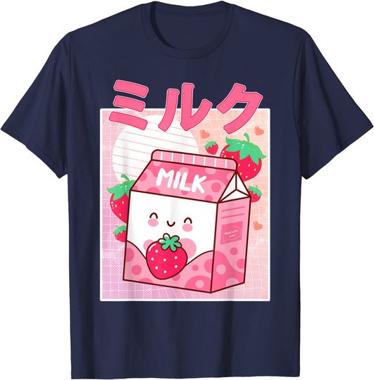 Japan Streetwear Kawaii Pink Strawberry Milk Fashion Shake T-Shirt