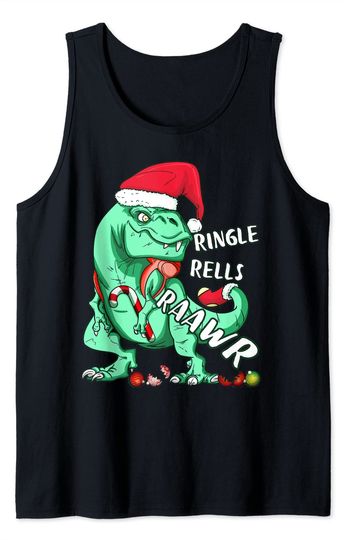 Funny Holiday T-Rex RINGLE RELLS RAAWR Christmas Tank Top